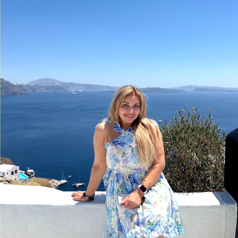 Menti Blue Orchid Floral Ruffle Halter Dress – Made in Greece